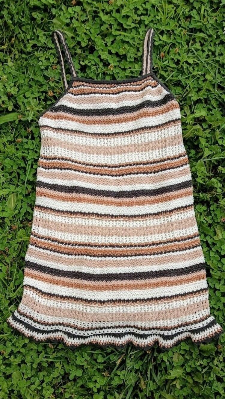 American Eagle Crochet Halter Mini Dress Boho Festival Striped Neutral Size S